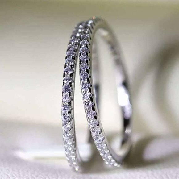 *18K White Gold Diamond Eternity Stackable Ring - Picture 1 of 9